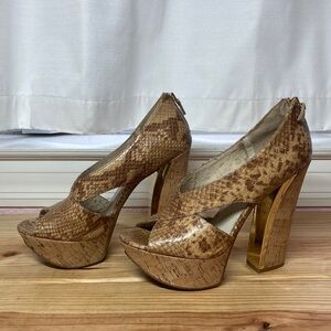 Brown Peep-Toe Platform Heels
